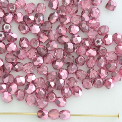 Fire Polished Pink 3 4 mm Met Ice Crystal Pink 00030-67754 Czech Bead