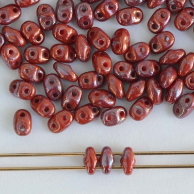 Superduo Red Coral Red Nebula Miniduo 93200-15001 Czech Beads x10g