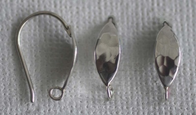 Sterling Silver Earring Ear Hook Hammered Elipse With With Loop  x 1pr