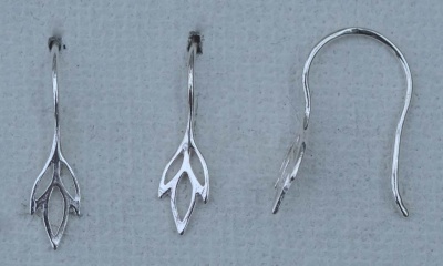 Sterling Silver Earring Ear Hook Lotus Waterlilly Bud With Loop  x 1pr