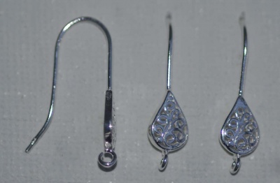 Sterling Silver Earring Ear Hook Scroll Rain Drop With Loop x 1pr