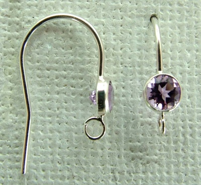Sterling Silver Earring Ear Hook French Wire Cubic Zirconia Amethyst Loop  x 1pr