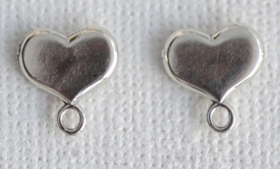 Sterling Silver Earring Ear Stud Hearts Large Plain with Loop x 1pr