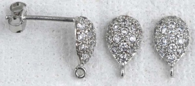 Sterling Silver Earring Ear Stud Millegrain Set Cubic Zirconia Drop Loop x 1pr