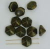Pyramid Hex Green 12mm Metallic Olivine 23980-14495 Czech Glass Beads x 12