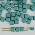 Square 2 Hole 6mm Green Alabaster Pastel Emerald 02010-25043 Czech Tile Bead x25