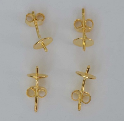 Vermeil Sterling Silver Gold Plated Earring Ear Stud 6mm Half Drilled Bead x 1pr