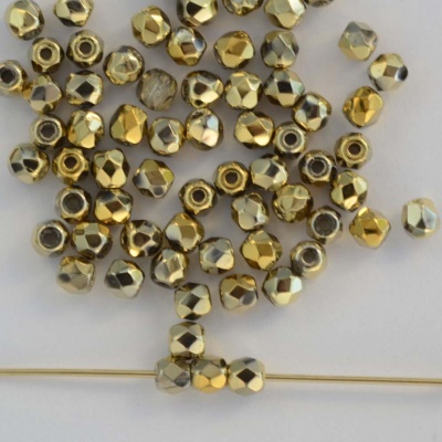 Fire Polished Gold  3 mm  Crystal Amber Full 00030-26440 Czech Bead