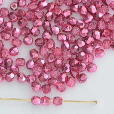 Fire Polished Pink 3 4 mm Met Ice Crystal Rose 00030-67282 Czech Bead