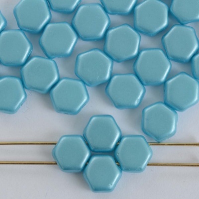 Honeycomb Blue Alabaster Pastel Aquamarine 02010-25019 Czech Beads x 30