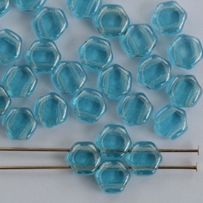 Honeycomb Blue Tr Aquamarine Shimmer 60020-14400 Czech Glass Beads x 30