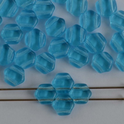 Honeycomb Blue Tr Aquamarine 60020 Czech Glass Beads x 30