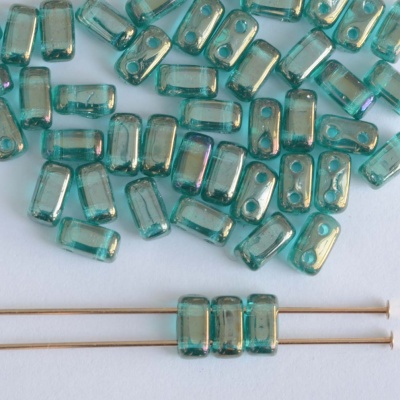 Brick Green Atlantis Blue Lustre Green Zircon 60230-14400 CzechMates Beads x 50
