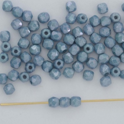 Fire Polished Blue 3 4 mm Chalk Baby Blue Shimmer 03000-14464  Czech Bead