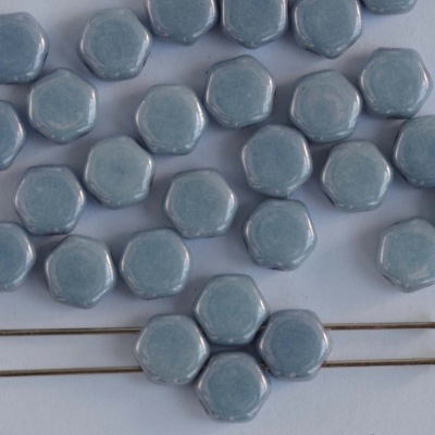 Honeycomb Blue Chalk Blue Shimmer 03000-14464 Czech Glass Beads x 30