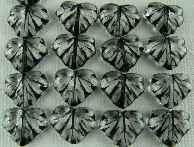 Leaf V Maple Clear Black 0010 Czech Glass Beads x 5