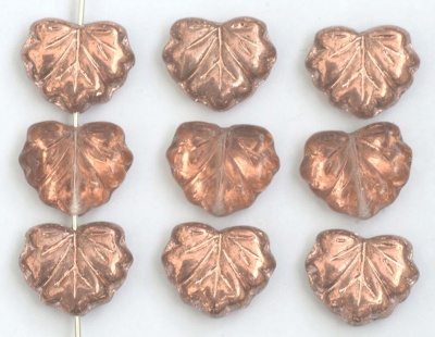 Leaf V Maple Copper Gold 03320 Czech Glass Beads x 5