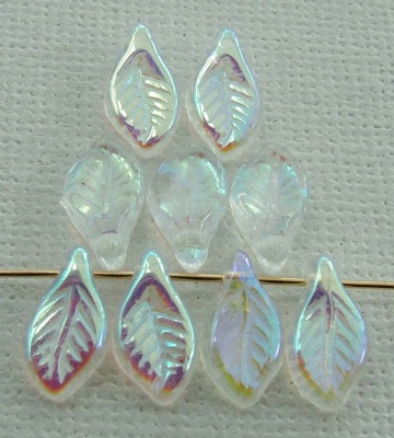 Leaf H Mini 11 mm Clear Crystal AB 00030-28701 Czech Glass Bead Charm x 25
