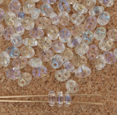 Twin Hole Clear Crytal AB 00030-28701 Czech Glass Beads 2 Hole x 10g