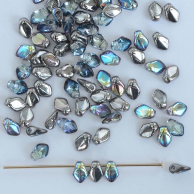 Gekko Grey Crystal Graphite Rainbow  00030-98537 Czech Glass Bead x 5g