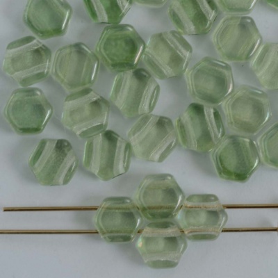 Honeycomb Green Crystal Green Shimmer 00030-14257 Czech Glass Beads x 30