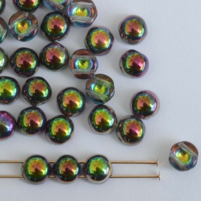 Cabochon 6mm 2 Hole Green Crystal Magic Orchid 00030-95000 Czech Glass Bead x 20