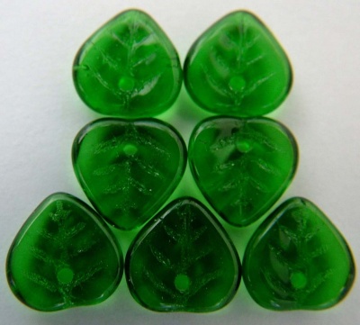 Leaf H Heart Green Tr Green 50140 Czech Bead Charm x 50