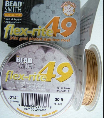 Flexrite Flex-Rite Wire 49 Strand Gold Plated 10Ft 30Ft .014'' .018'' .024''