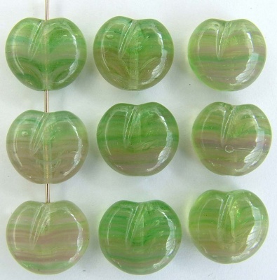 Fruit Flat Green Tea Mauve Mist Apples Hurricane Glass Czech  Beads x 15
