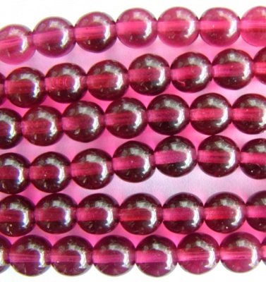 Druk Round Pink 6 mm Round Fuchsia 70350 Czech Glass Beads x 50