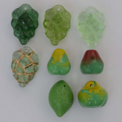 Fruit 3D Green Czech Glass Charm Beads Grapes Apples Pear Lime x 9