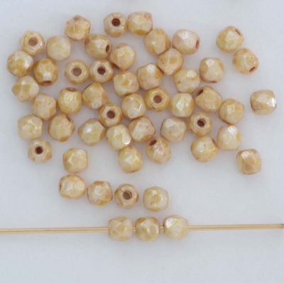 Fire Polished Brown 3 4 mm Chalk Ivory Shimmer 03000-65401 Czech Bead