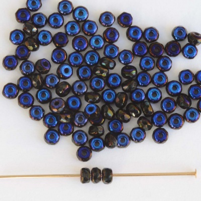 Micro Spacer Rondelle Blue Jet Azuro 23980-22220 Czech Glass Beads x 50