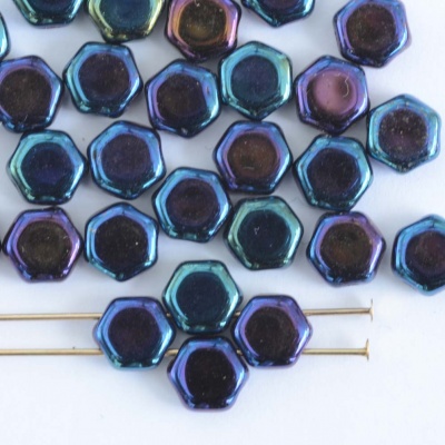 Honeycomb Blue Jet Blue Iris 23980-21435  Czech Glass Beads x 30