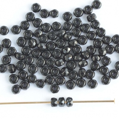 Micro Spacer Rondelle Black Jet 23980 Czech Glass Beads x 50