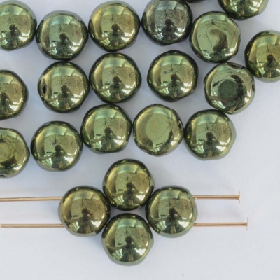 Candy Round Green 8mm Jet Metallic Green 23980-14495 Czech Glass Bead x 25