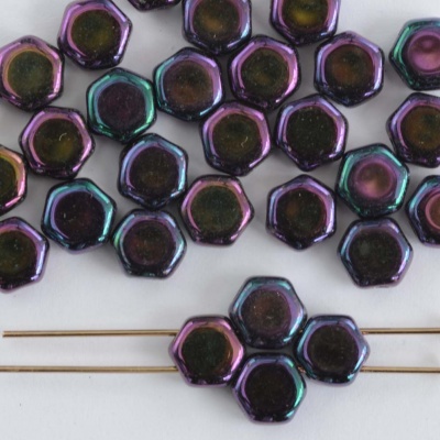 Honeycomb Purple Jet Purple Iris 23980-21495 Czech Glass Beads x 30