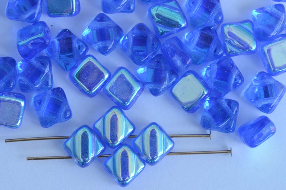 Lentil 1 Hole 6mm Blue Sapphire AB 30050-28701 Czech Glass Bead x 50