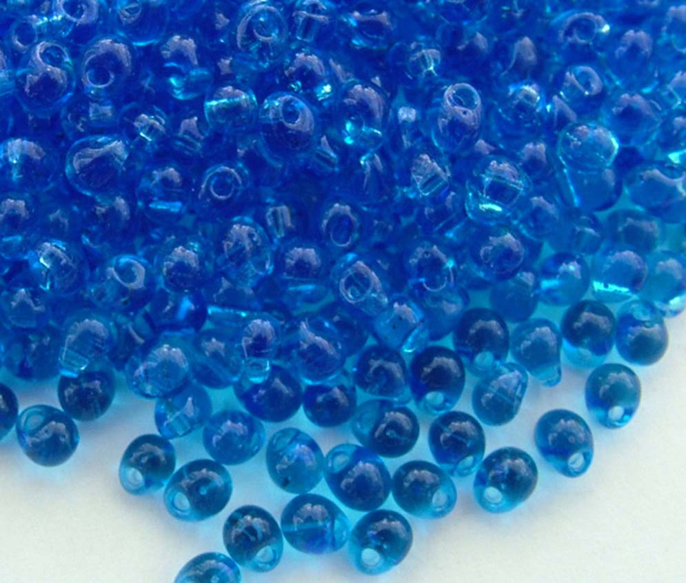 Miyuki Drop Blue DP0150 3.4mm Transparent Sapphire Bead 10g - jewelbeads4