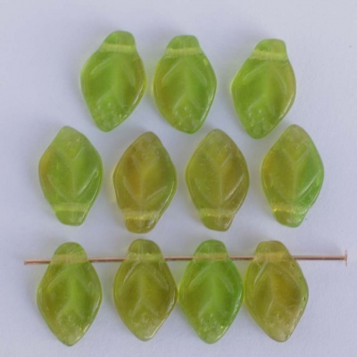 Leaf H 12 mm Green Lemon n Lime Czech Glass Bead Charm  x 25