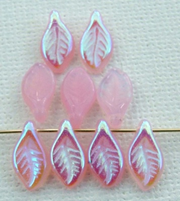 Leaf H Mini 11 mm Pink Opal Rosaline AB 71019-28701 Czech Glas Bead Charm x25