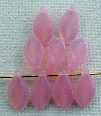 Leaf H Mini 11 mm Pink Opal Rosaline 71019 Czech Glass Bead Charm  x 25
