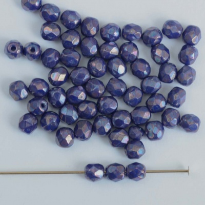 Fire Polished Blue 3 4 mm Op Royal Blue Nebula  33050-15001 Czech Glass Bead