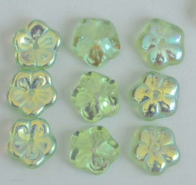 Flower Ch Flat 8mm Green Peridot AB 50500-28701 Czech Glass Bead x 50