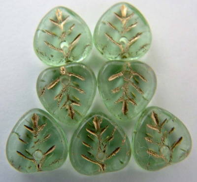 Leaf H Heart Green Tr Peridot Gold Inlay 50500Gl Czech Bead Charm x 50