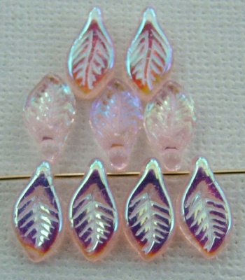 Leaf H Mini 11 mm Pink Rosaline AB 70100-28701 Czech Glass Bead Charm  x 25