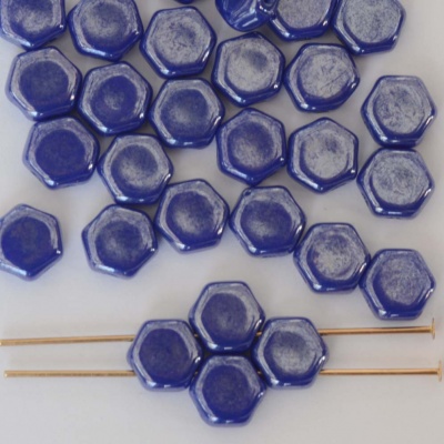 Honeycomb Blue Royal Blue Shimmer 33050-14400 Czech Beads x 30
