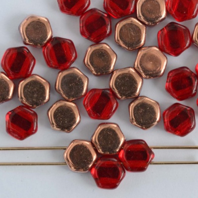 Honeycomb Red Tr Ruby Capri Gold 90080-27101 Czech Glass Beads x 30