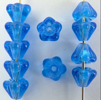 Flower Bell Blue  6mm Sapphire 3005 Czech Glas Bead x 50