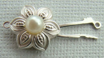 Sterling Silver Clasp Pearl Flower Necklace Fasten 18mm x 1
